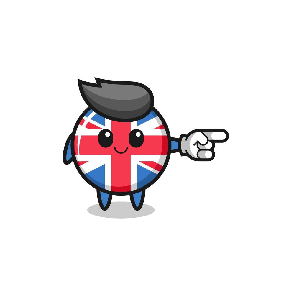 Mascote da Bandeira do Reino Unido com gesto apontando para a direita vetor