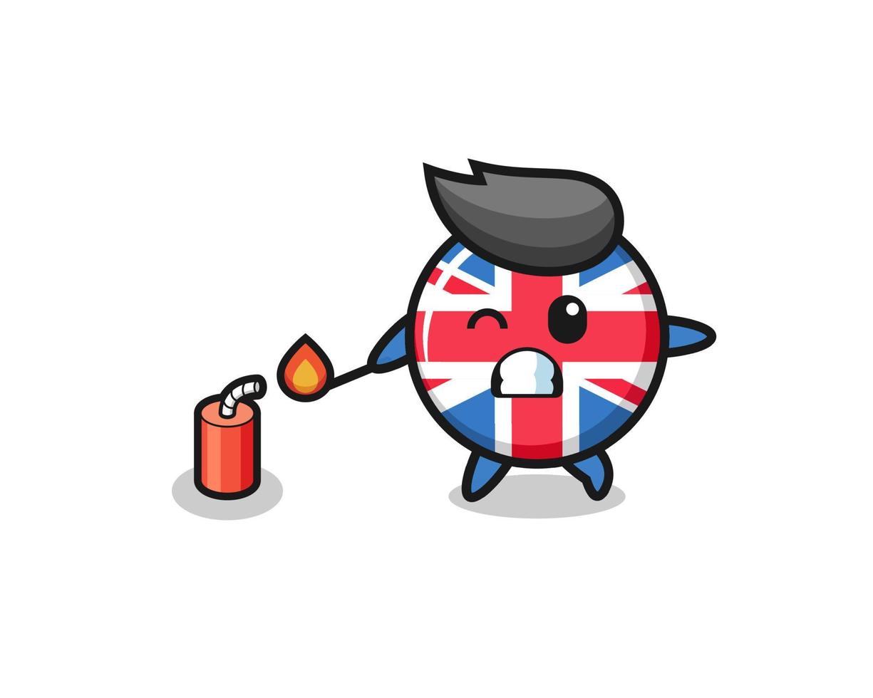 Ilustração do mascote da bandeira do Reino Unido jogando fogo de artifício vetor