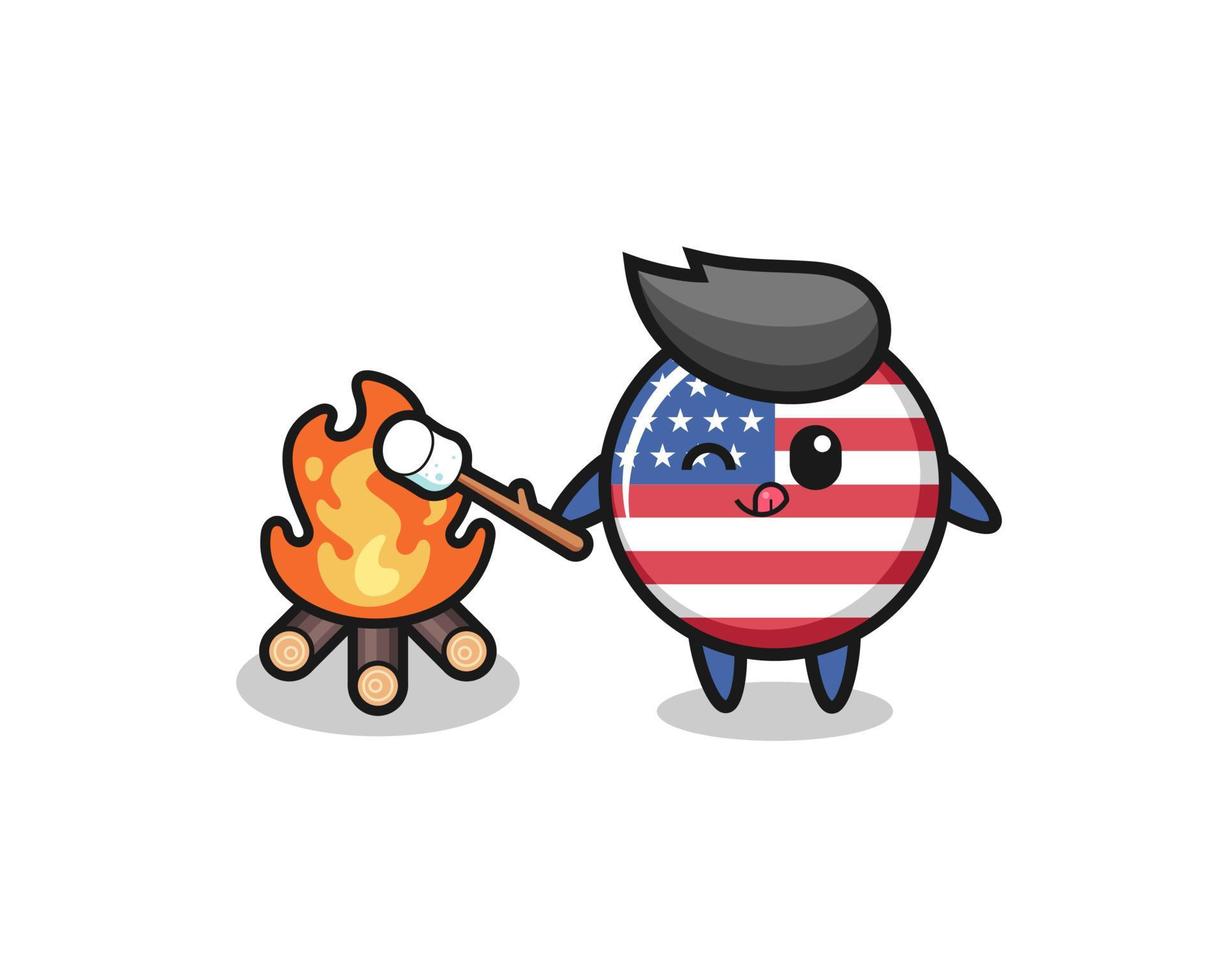 personagem da bandeira dos estados unidos está queimando marshmallow vetor
