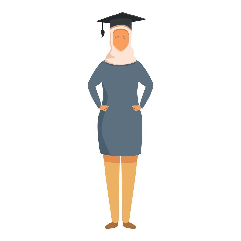 mulher dentro hijab com graduação chapéu ícone desenho animado . feliz criativo curso vetor