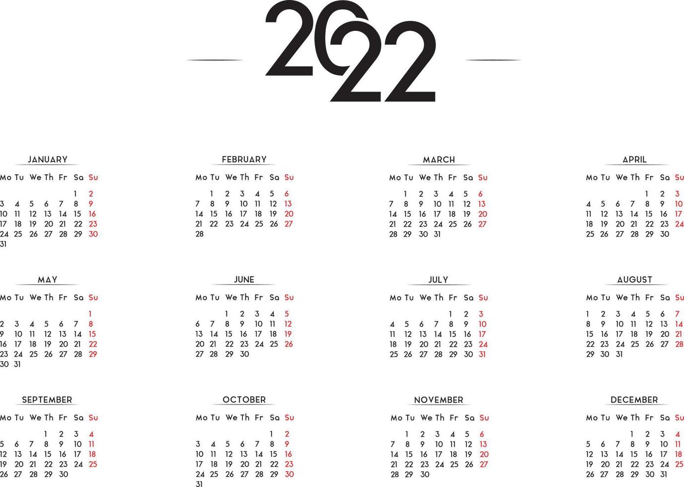 calendário minimalista 2022 vetor