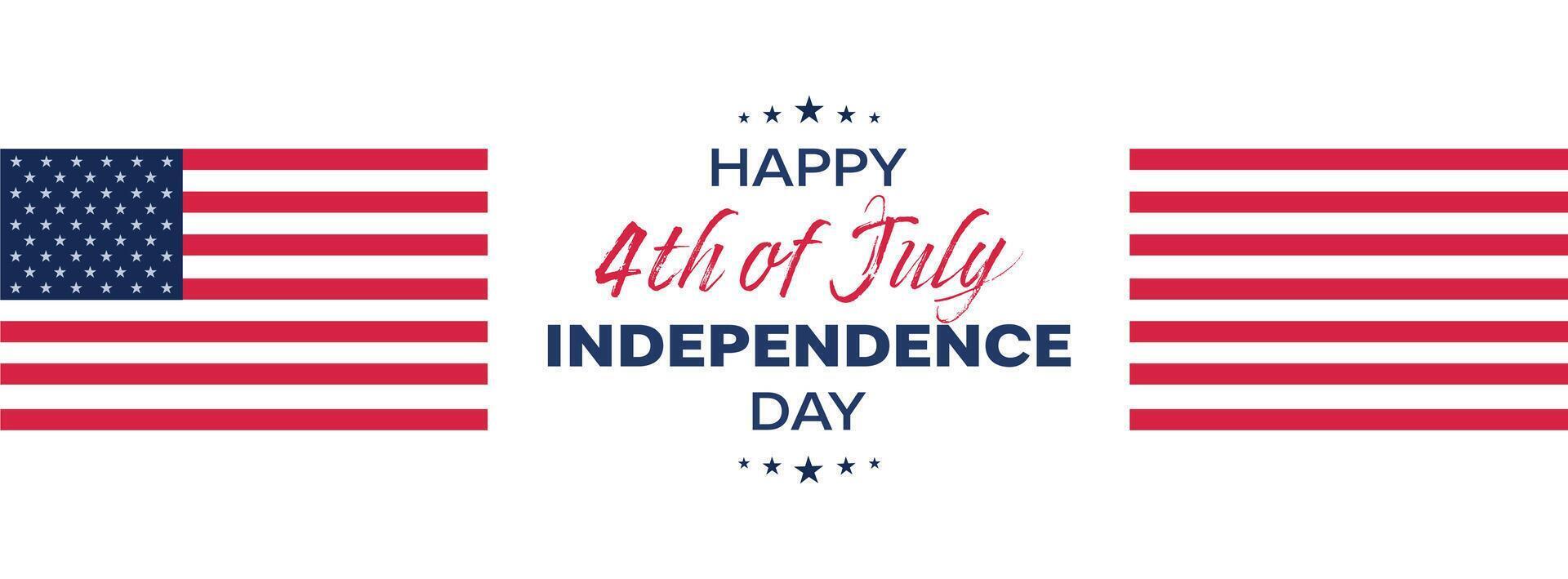 feliz 4º do Julho cabeçalho bandeira. feliz independência dia. Parabéns em a Federal feriado dentro América. bandeira com nacional bandeira do América. vetor