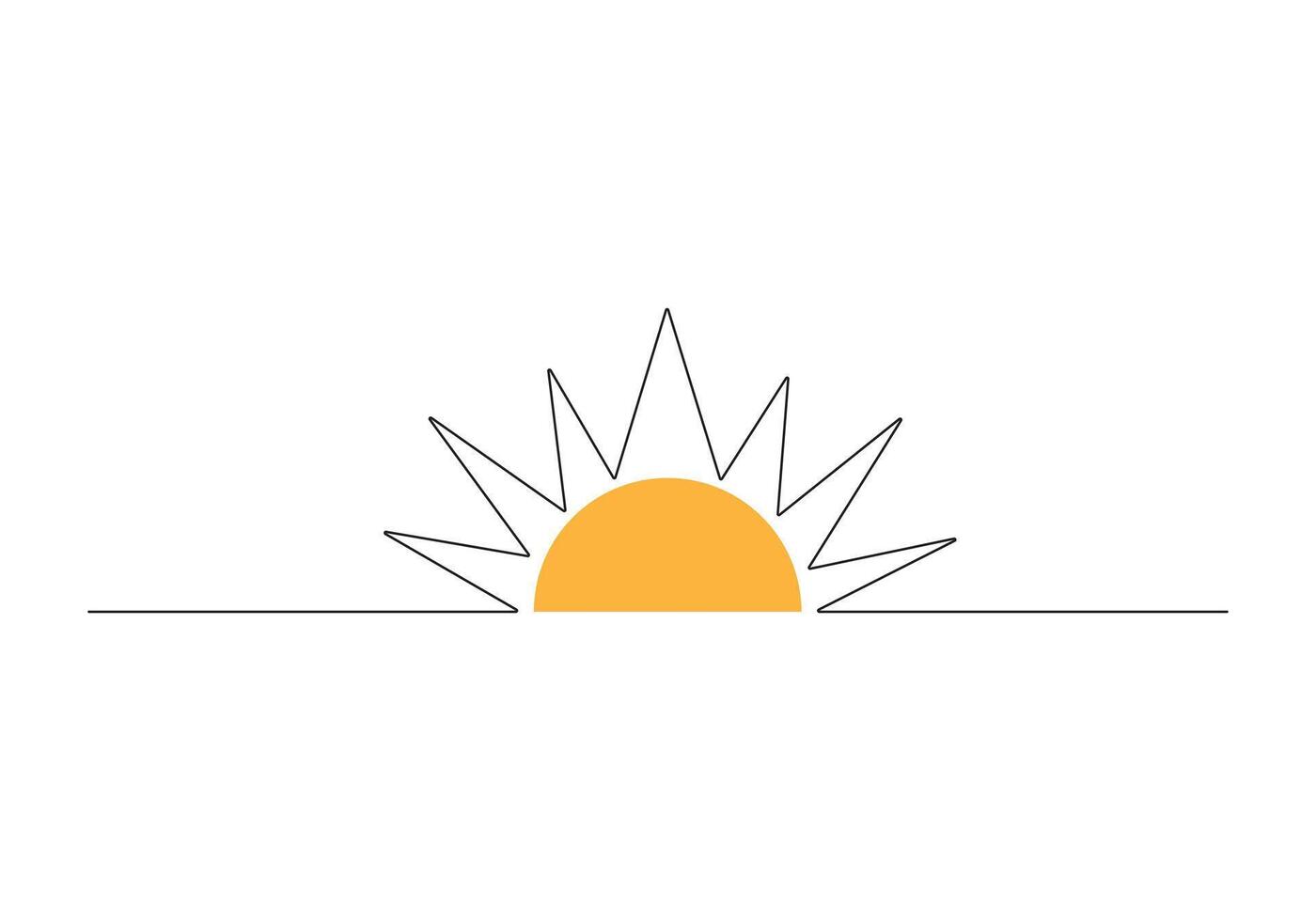 Sol contínuo 1 linha desenhando pôr do sol e nascer do sol esboço pró ilustração vetor