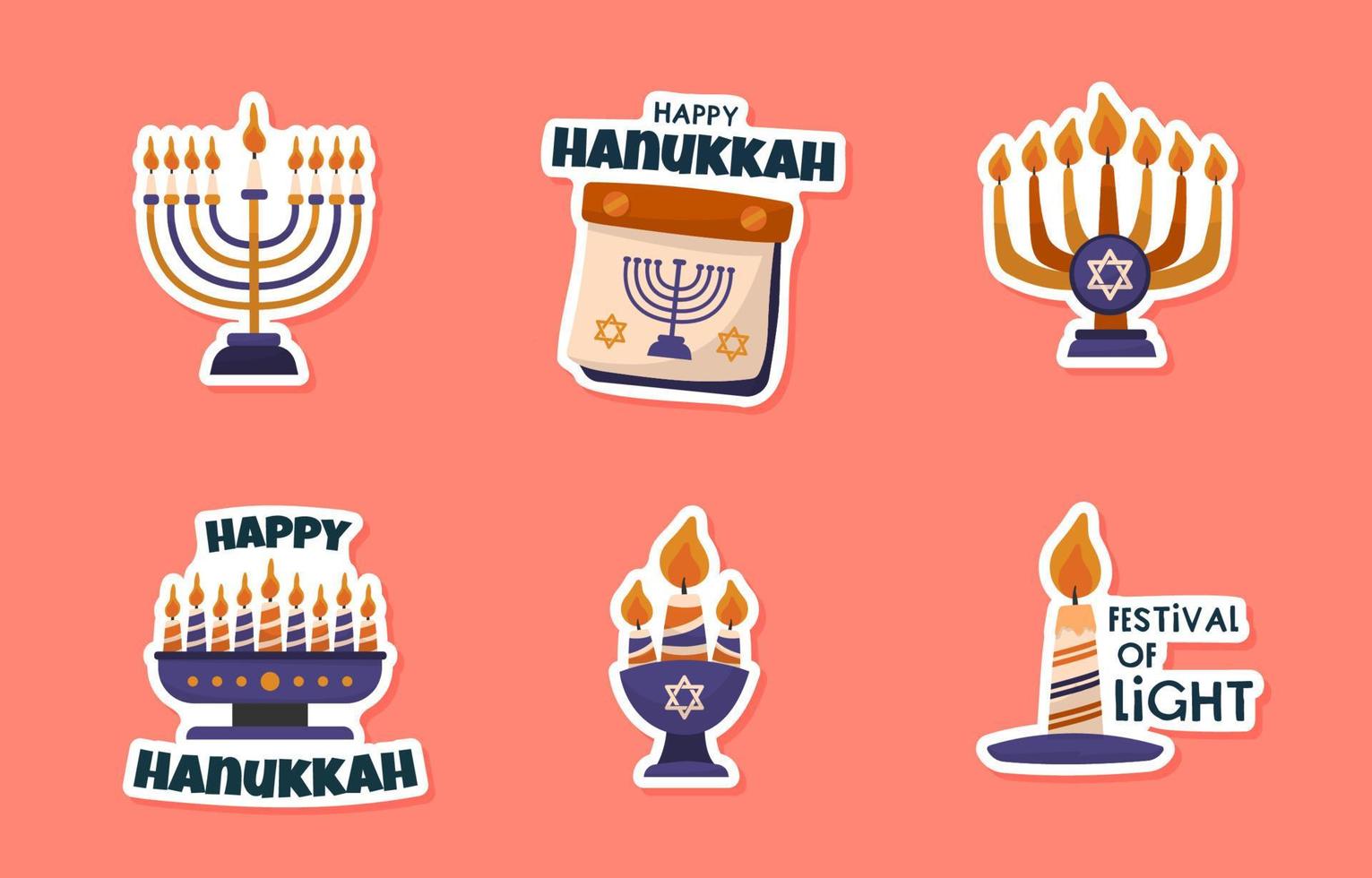 conjunto de adesivos de feliz hanukkah menorah vetor