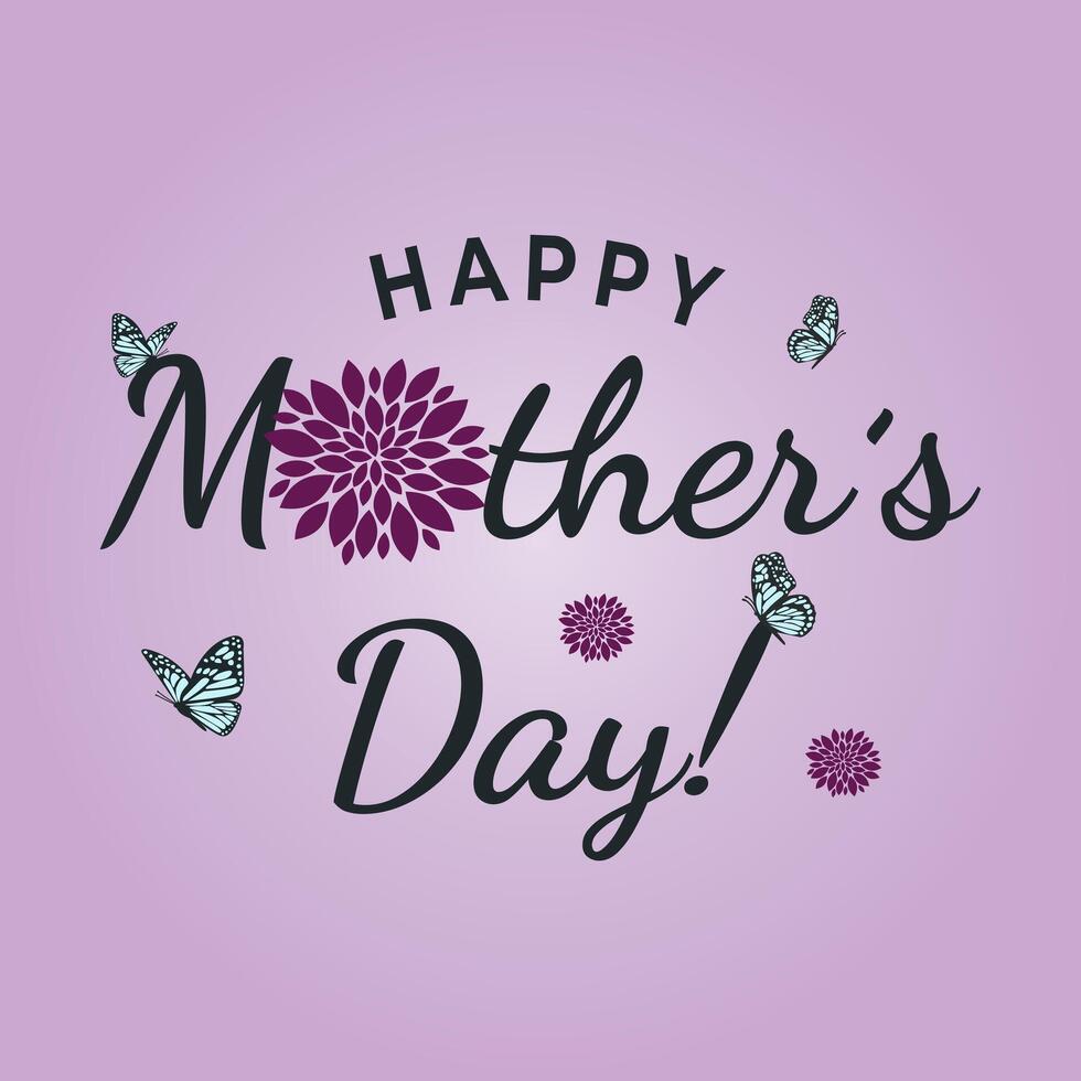 comemoro mães dia com nosso deslumbrante floral Projeto apresentando flores, borboletas, e uma sincero mensagem em uma roxa fundo. vetor