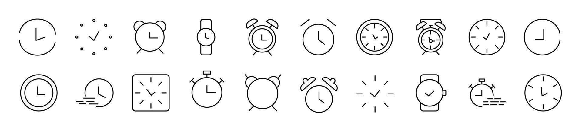 relógio linha ícones coleção. editável AVC. simples linear ilustração para rede sites, jornais, artigos livro vetor