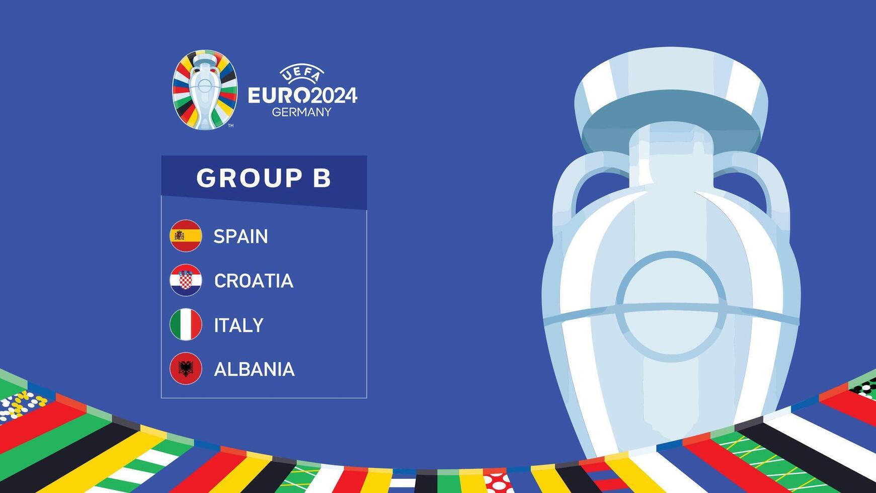 euro 2024 Alemanha grupo b bandeiras Projeto com troféu símbolo oficial logotipo europeu futebol final ilustração vetor