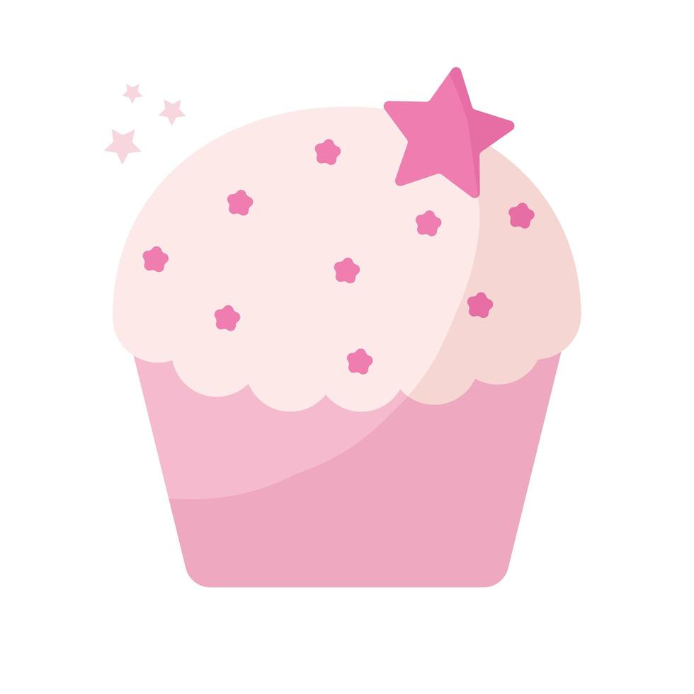 cupcake coberto com glacê rosa e estrelas vetor