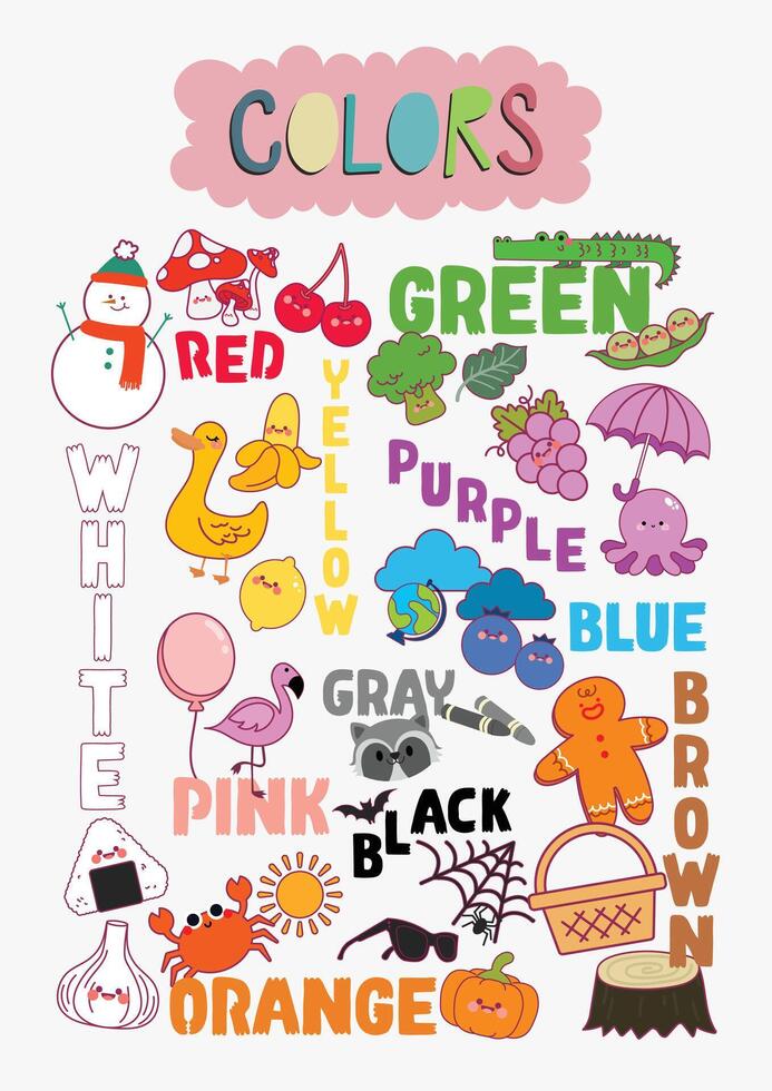 fofa colorida cor poster imprimível para crianças Educação Diversão Aprendendo atividade vetor