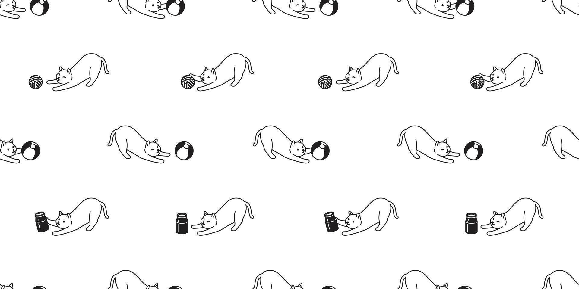 gato desatado padronizar gatinho brinquedo fio bola chita leite garrafa animal cachecol isolado desenho animado animal telha papel de parede repetir fundo ilustração rabisco Projeto vetor