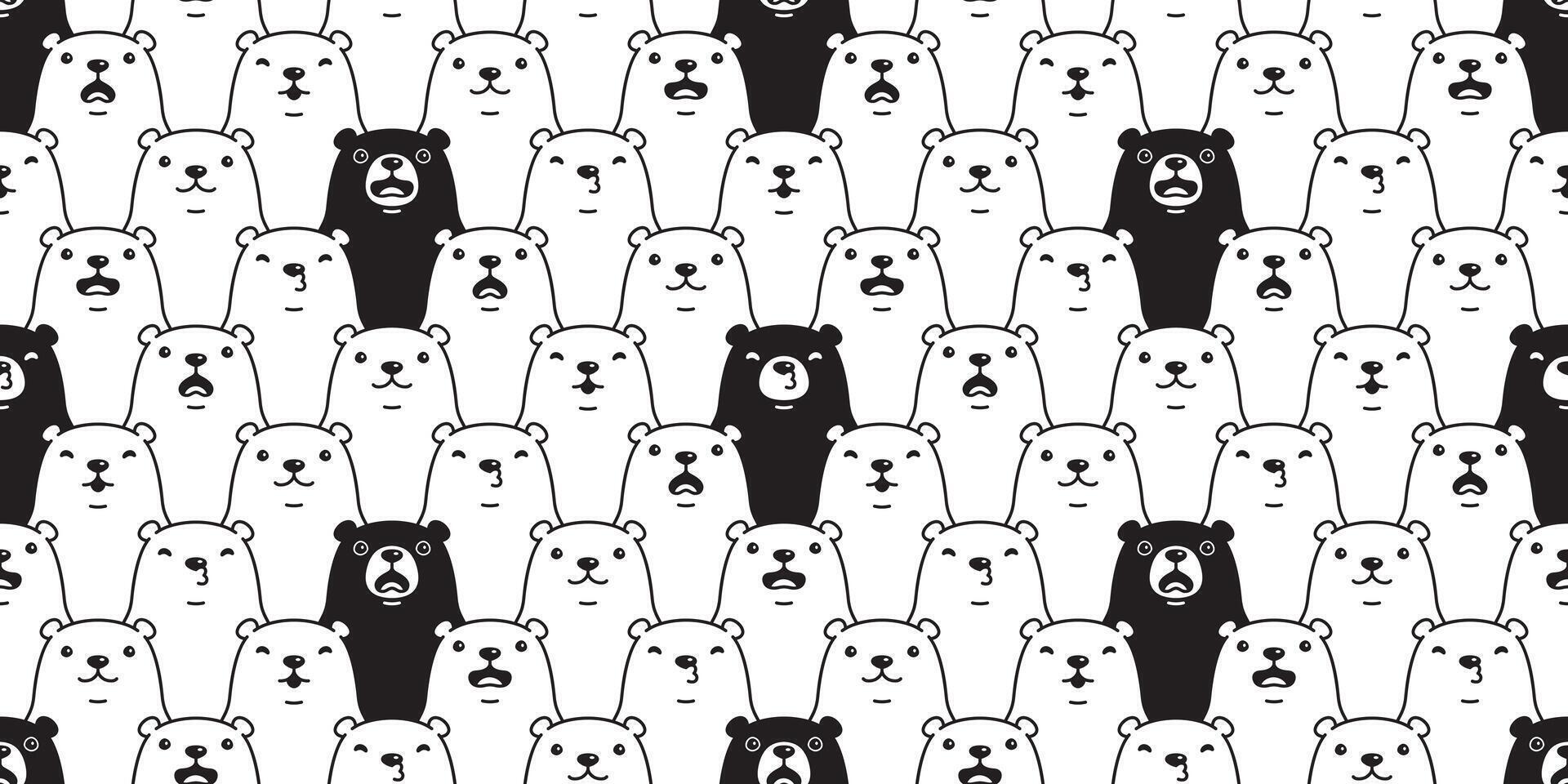 Urso desatado padronizar polar Urso procriar desenho animado telha papel de parede rabisco repetir fundo ilustração Preto branco Projeto vetor