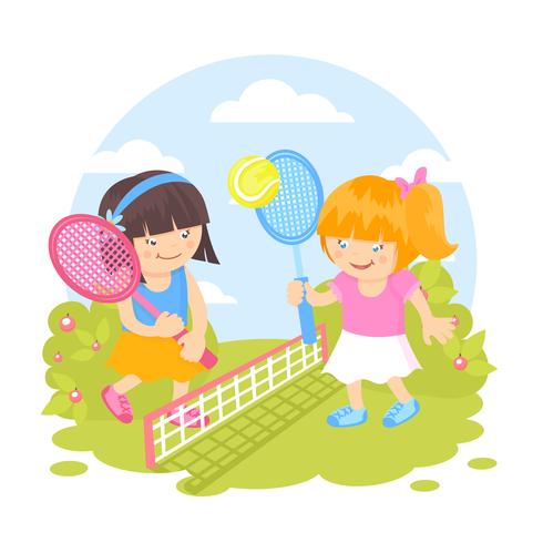 Meninas, jogando tênis vetor