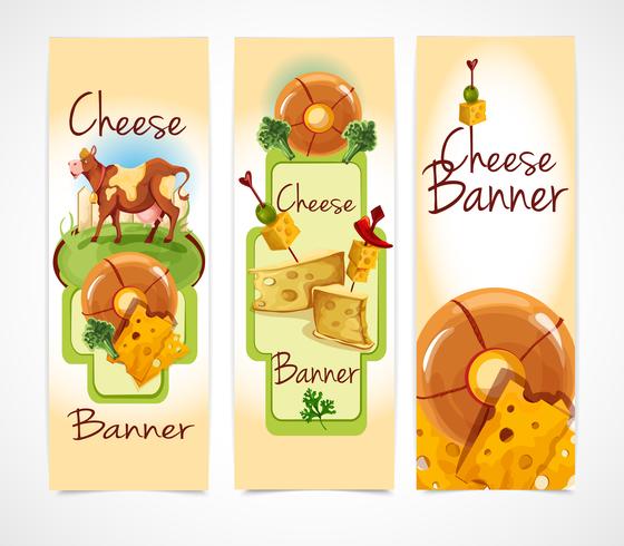 Banners de queijo verticais vetor