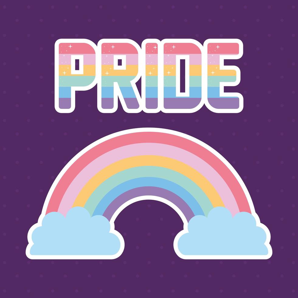 letras do orgulho com cores do orgulho LGBTQ em um arco-íris vetor