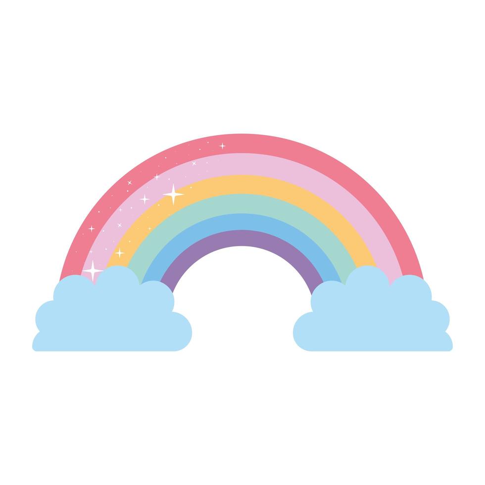 arco-íris com duas nuvens em um fundo branco vetor