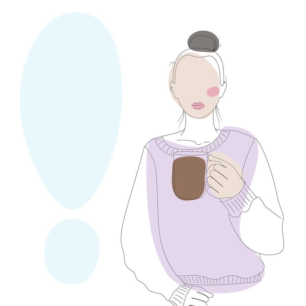 esboço desenhado menina com caneca do café dentro boho e minimalista estilo cópia de espaço promo Projeto conceito vetor