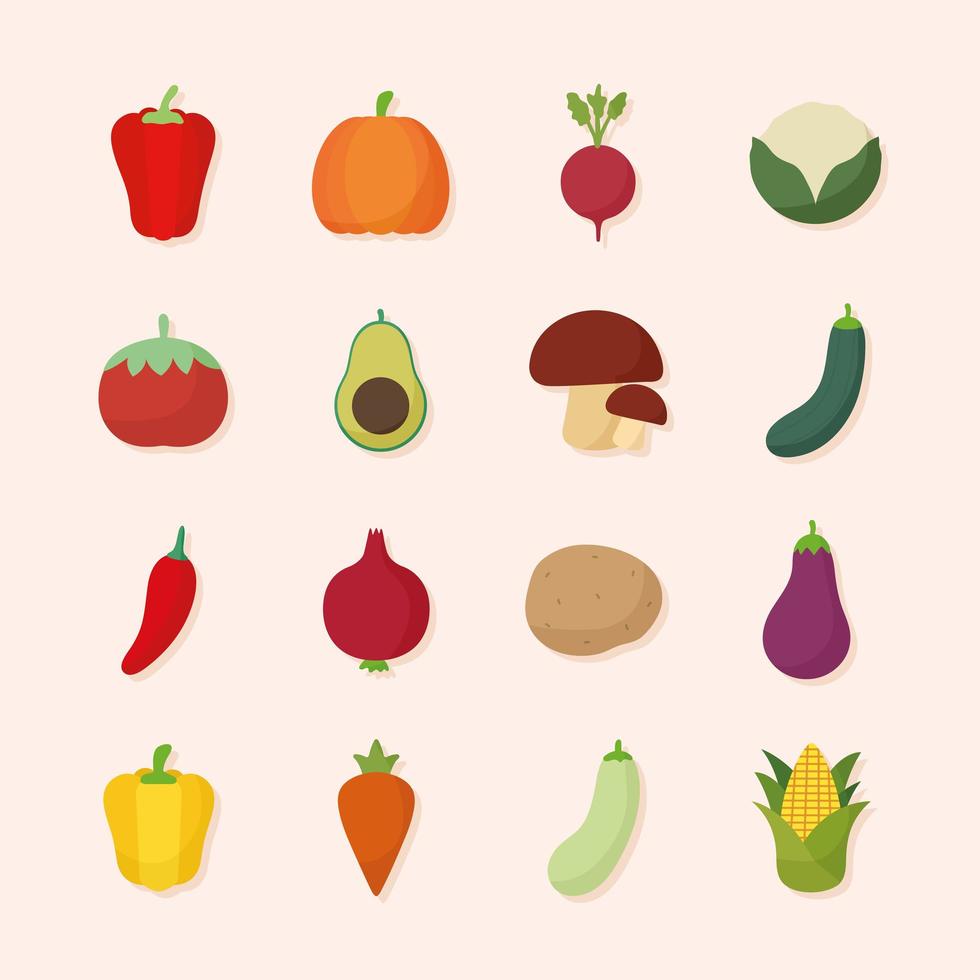 conjunto de ícones de alimentos vegetais vetor