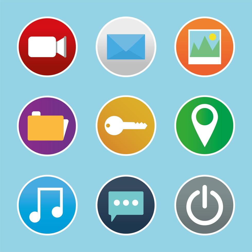conjunto de ícones de aplicativos em um fundo azul claro vetor