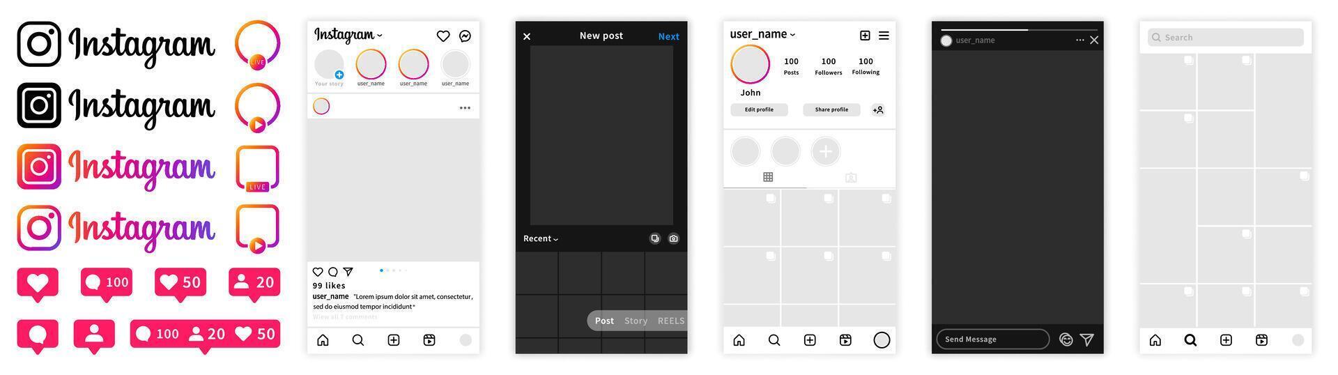 Instagram interface modelos. Instagram maquetes. social rede interface. Instagram conceito vetor