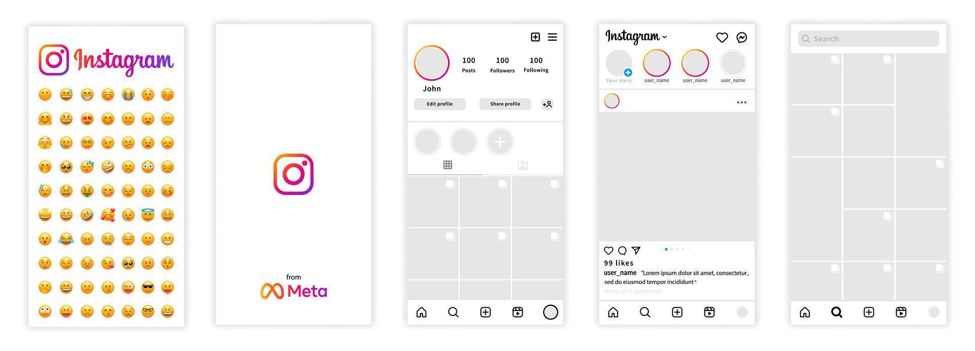 Instagram interface modelos. Instagram maquetes. social rede interface. Instagram conceito ilustração rivne, Ucrânia - janeiro 30, 2024 vetor