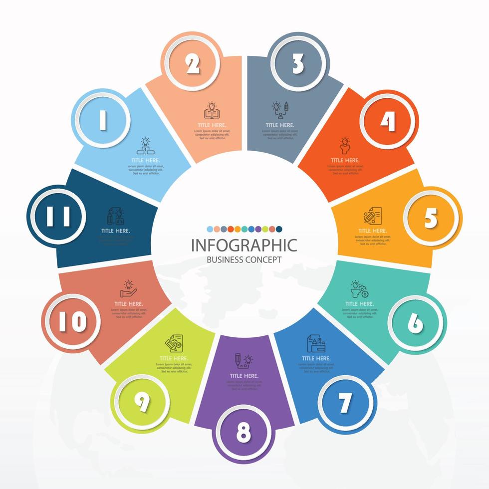 modelo de infográfico de círculo básico com 11 etapas. vetor