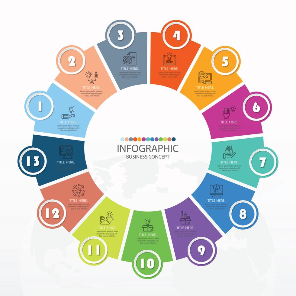 modelo de infográfico de círculo básico com 13 etapas. vetor