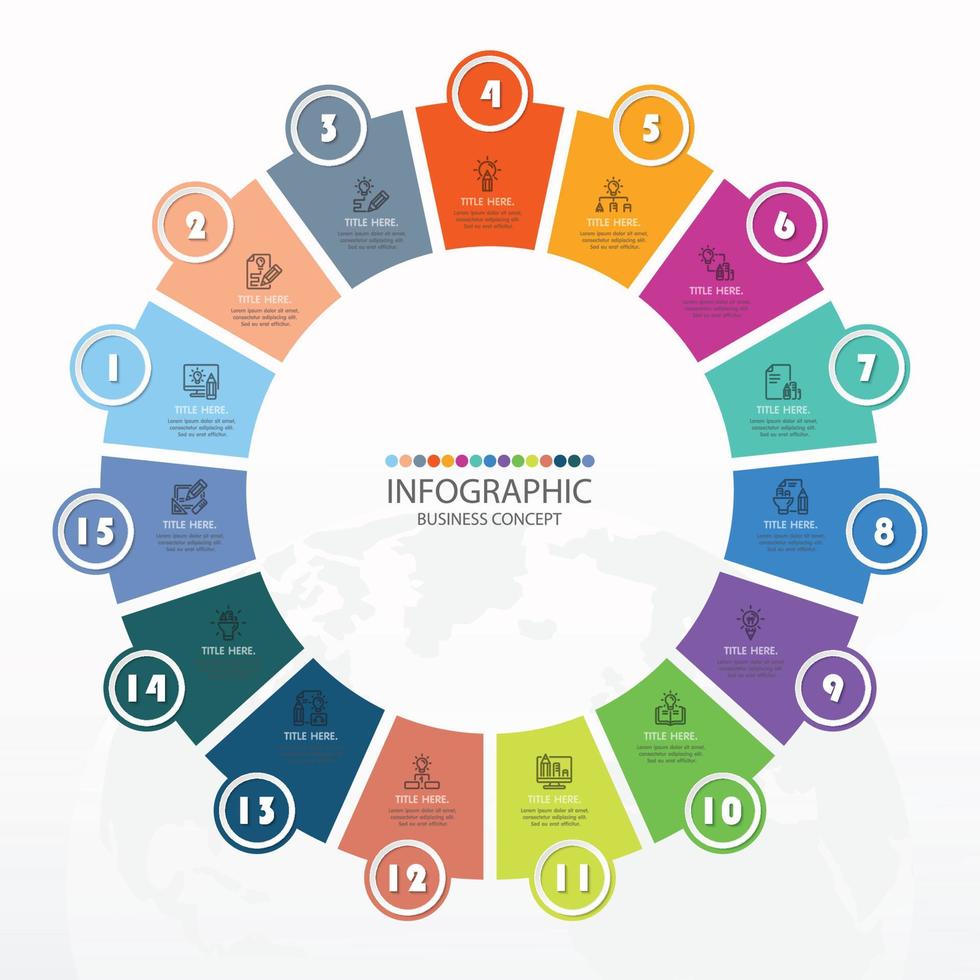 modelo de infográfico de círculo básico com 15 etapas. vetor