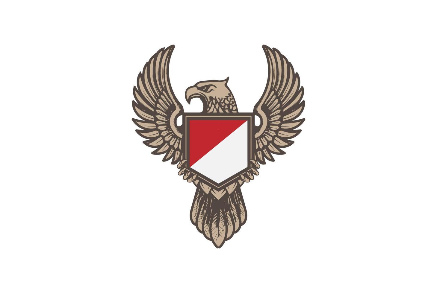 retro vintage águia falcão falcão garuda pássaro com escudo logo design vector