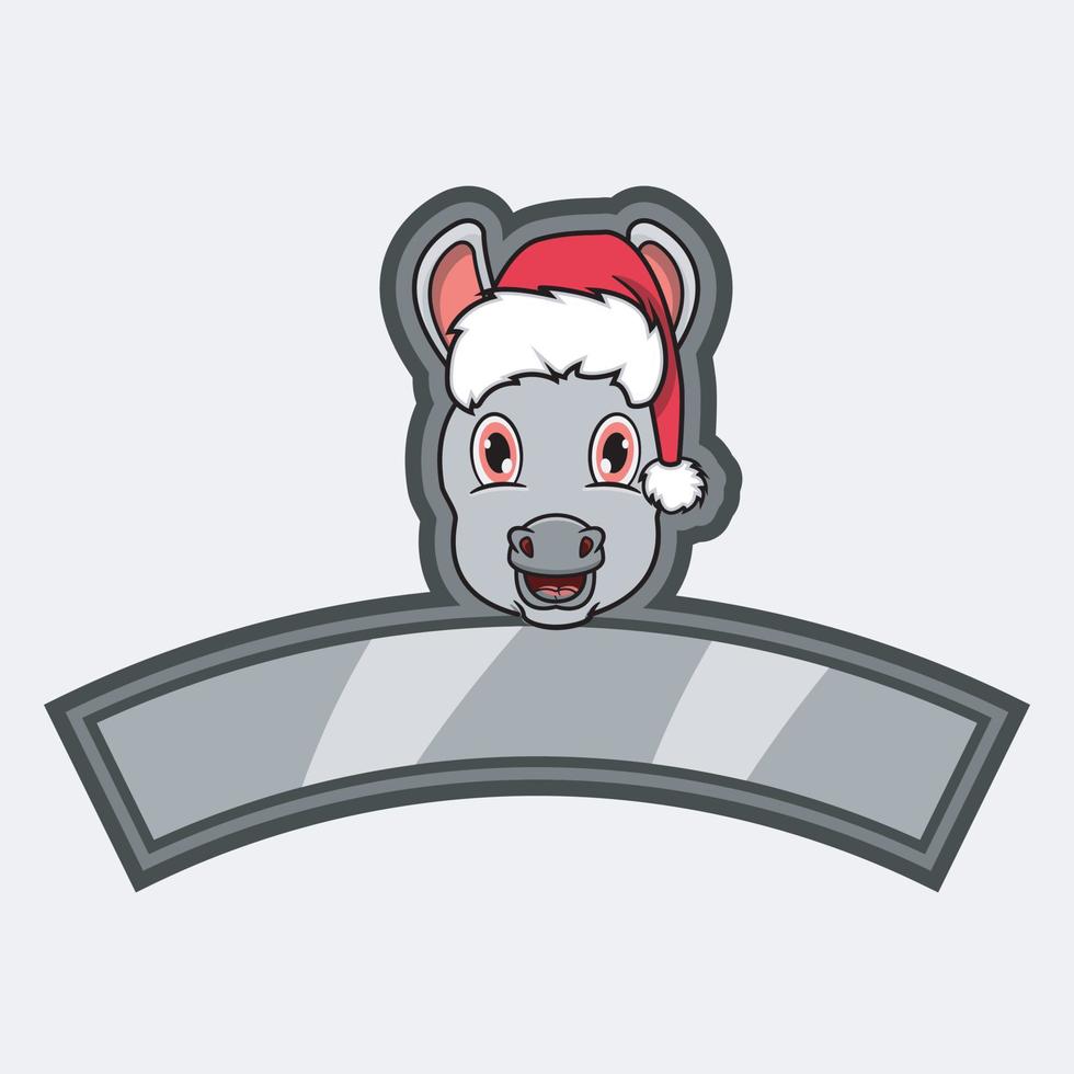 logotipo do personagem de cabeça de burro, ícone, marca d'água, distintivo, emblema e etiqueta com chapéu de Natal. vetor