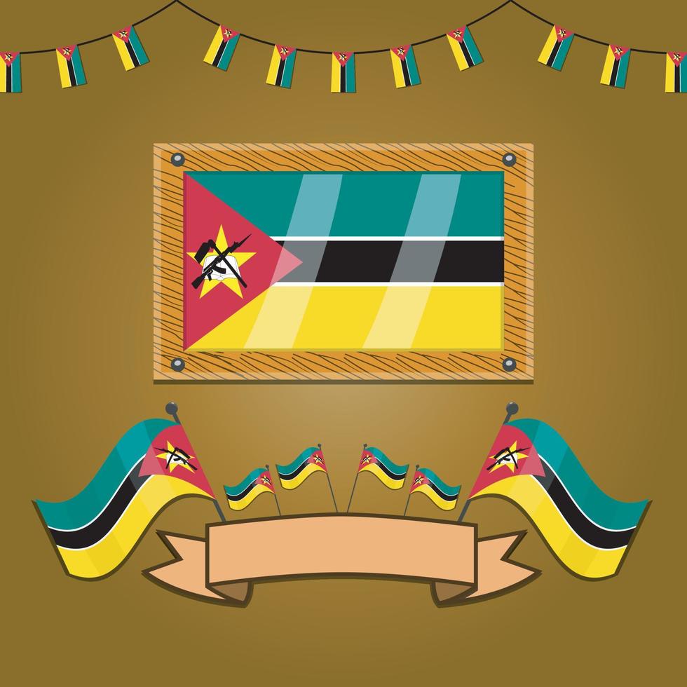 bandeiras de moçambique em moldura de madeira, etiqueta vetor