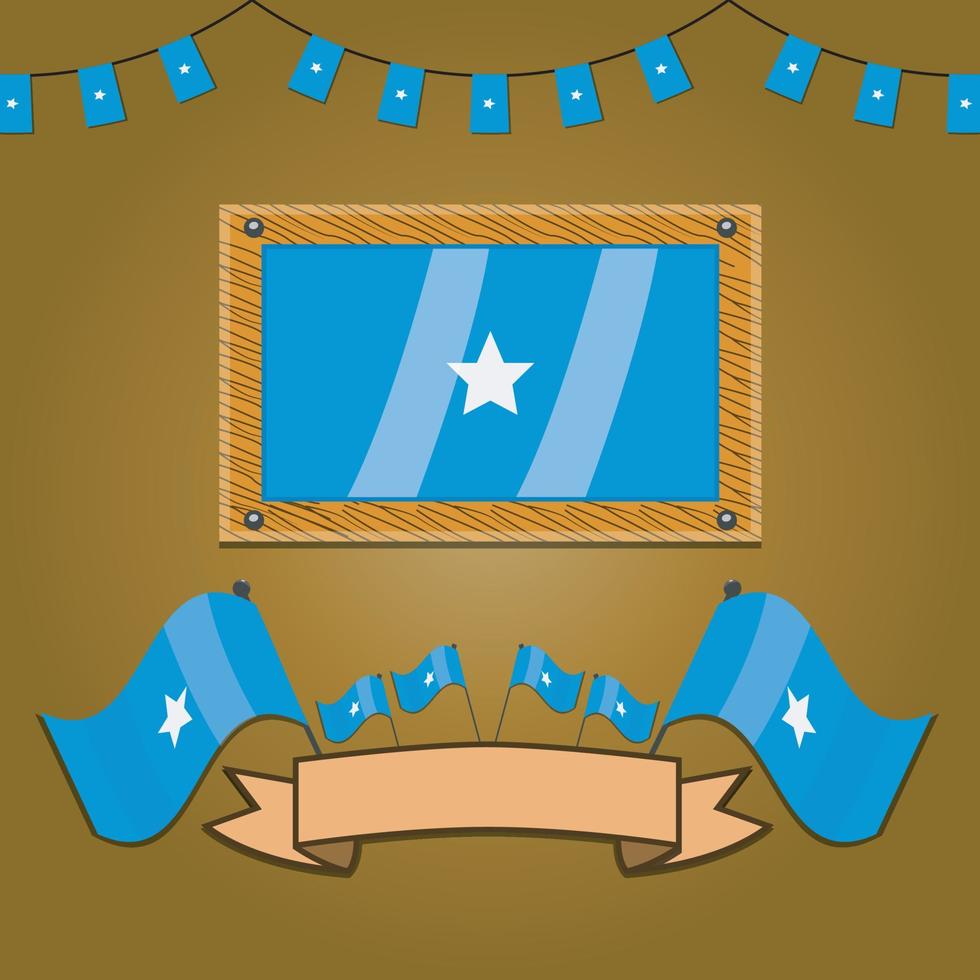 bandeiras da Somália na moldura de madeira, etiqueta vetor