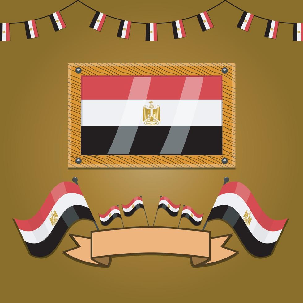 bandeiras egípcias em moldura de madeira, etiqueta vetor