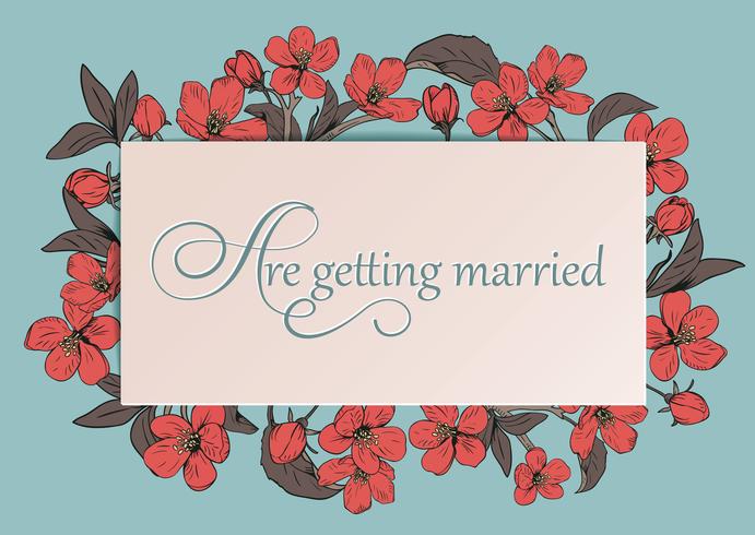 Modelo de cartão de convite de casamento floral com texto. vetor