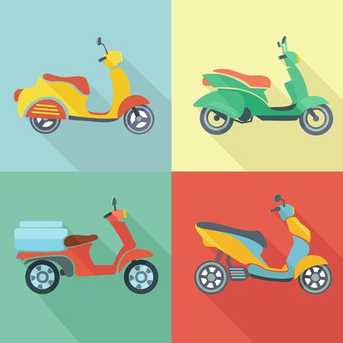 Scooter icon set plana vetor