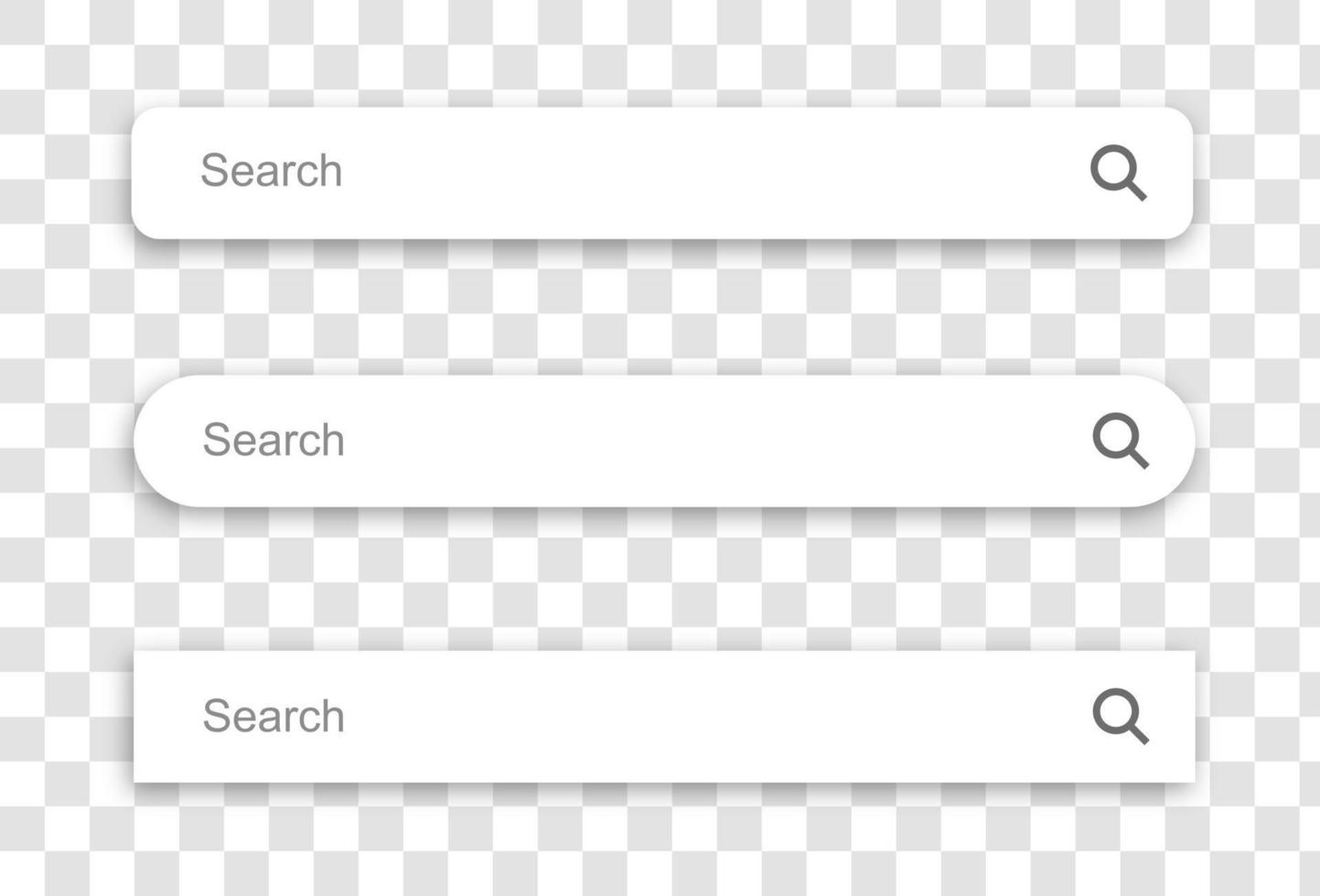 conjunto de interface de usuário da caixa do mecanismo de pesquisa. barra de pesquisa com sombra no fundo transparente. projeto de neumorfismo. ilustração vetorial. vetor