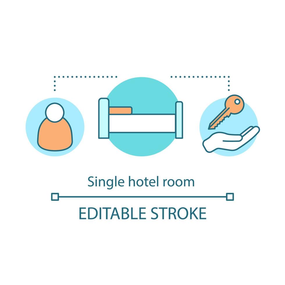 ícone de conceito de quarto de hotel único. viajante de negócios. albergue, reserva de dormitório. ilustração de linha fina de ideia de quarto de aluguel de uma pessoa. desenho de contorno isolado do vetor. curso editável vetor