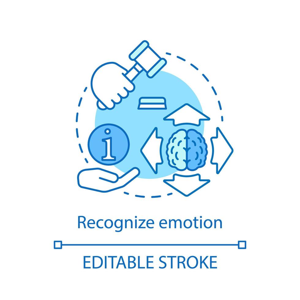 reconhecer o ícone do conceito de emoção. ilustração de linha fina de ideia de identificação emocional. capacidade de controlar e conter sentimentos. trabalho do hemisfério cerebral. desenho de contorno isolado do vetor. curso editável vetor