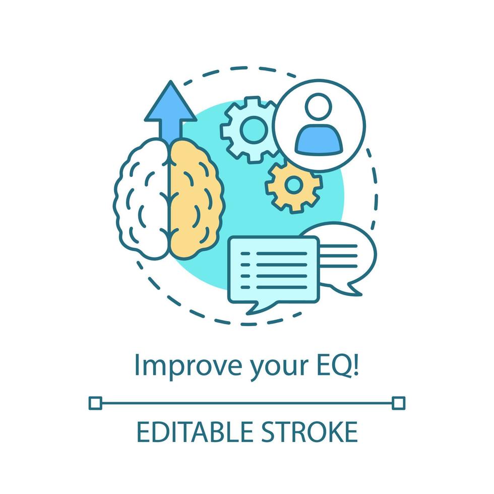 ícone do conceito de melhoria eq. ilustração de linha fina de ideia de inteligência emocional. forma de desenvolvimento do cérebro. gerenciamento de emoção. sentindo o controle. desenho de contorno isolado do vetor. curso editável vetor