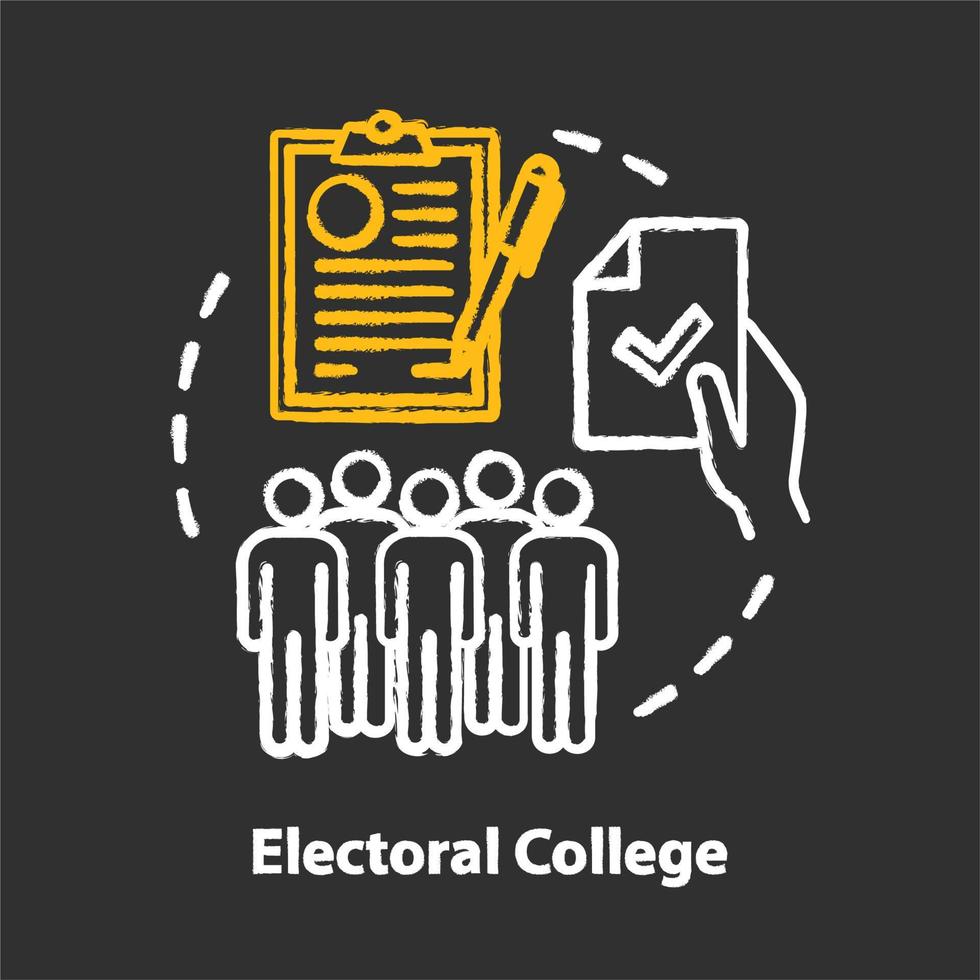 ícone do conceito de giz de eleições. ideia de colégio eleitoral. votação, escolha de candidatos políticos, partidos. eleitorado, eleitores elegíveis e válidos. ilustração vetorial isolada no quadro-negro vetor