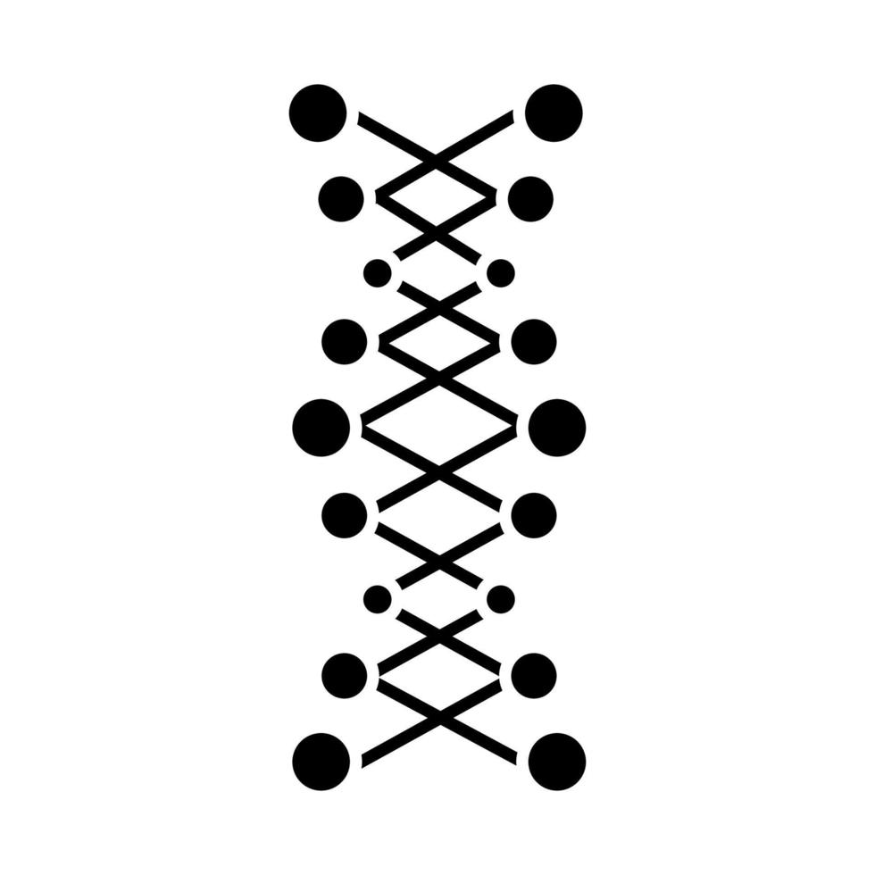 ícone de glifo de dupla hélice de DNA. pontos conectados, linhas. desoxirribonucléico, ácido nucléico. cromossoma. biologia molecular. Código genético. símbolo da silhueta. espaço negativo. ilustração isolada do vetor