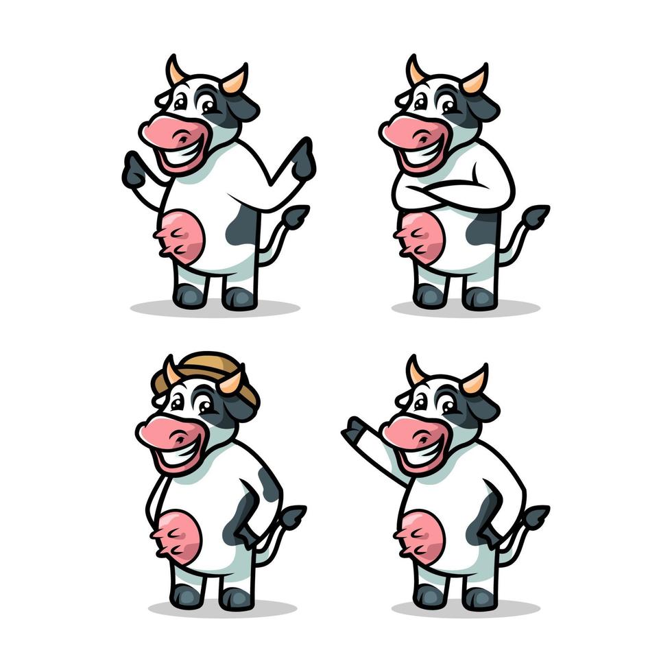 modelo de design de ilustração vetorial de mascote de vaca definido com fundo branco vetor