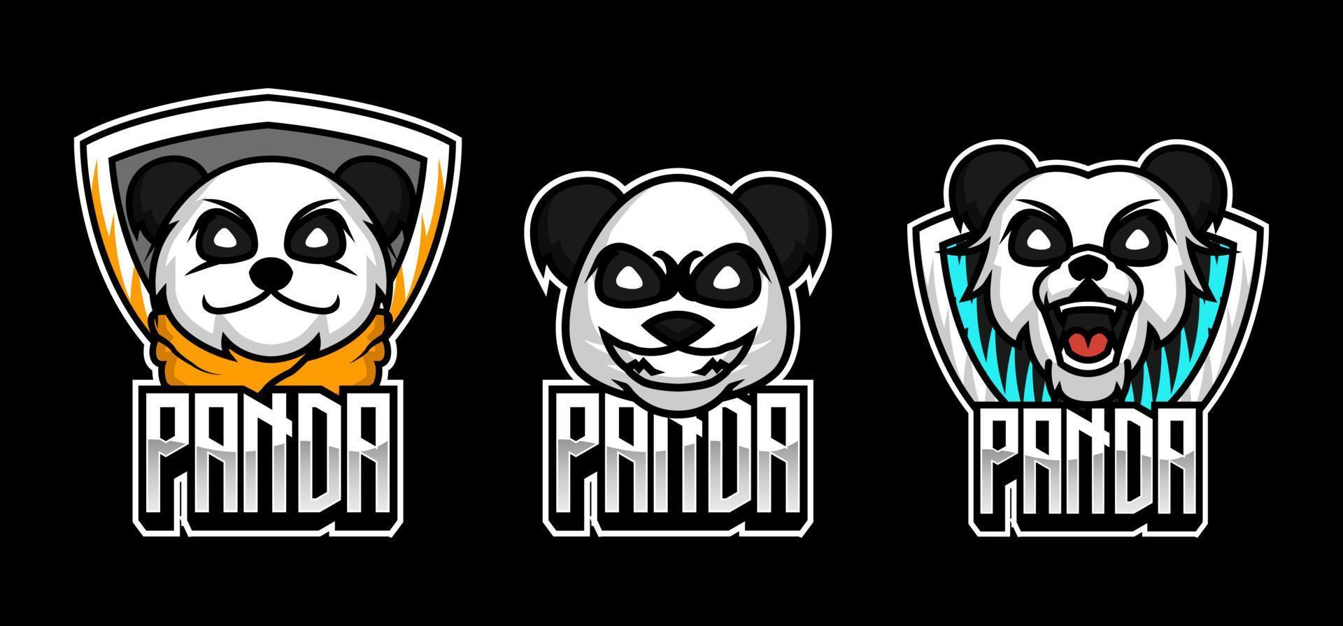 conjunto de design de logotipo do mascote do panda e-sport vetor