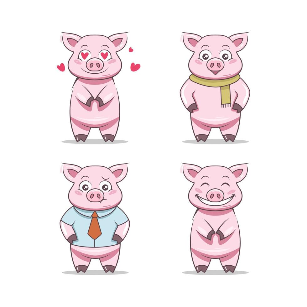 conjunto de mascote porco modelo de ilustração vetorial vetor