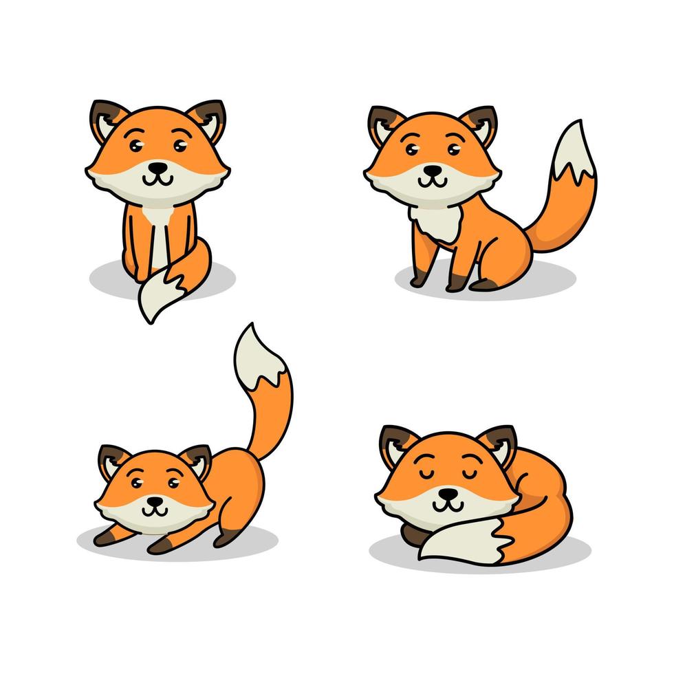 conjunto de desenho de animal fofo da floresta de raposa vetor