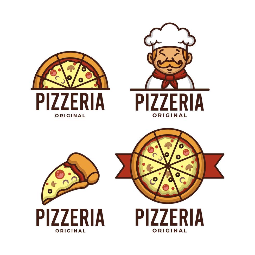 conjunto de modelo de logotipo de pizzaria retrô vetor