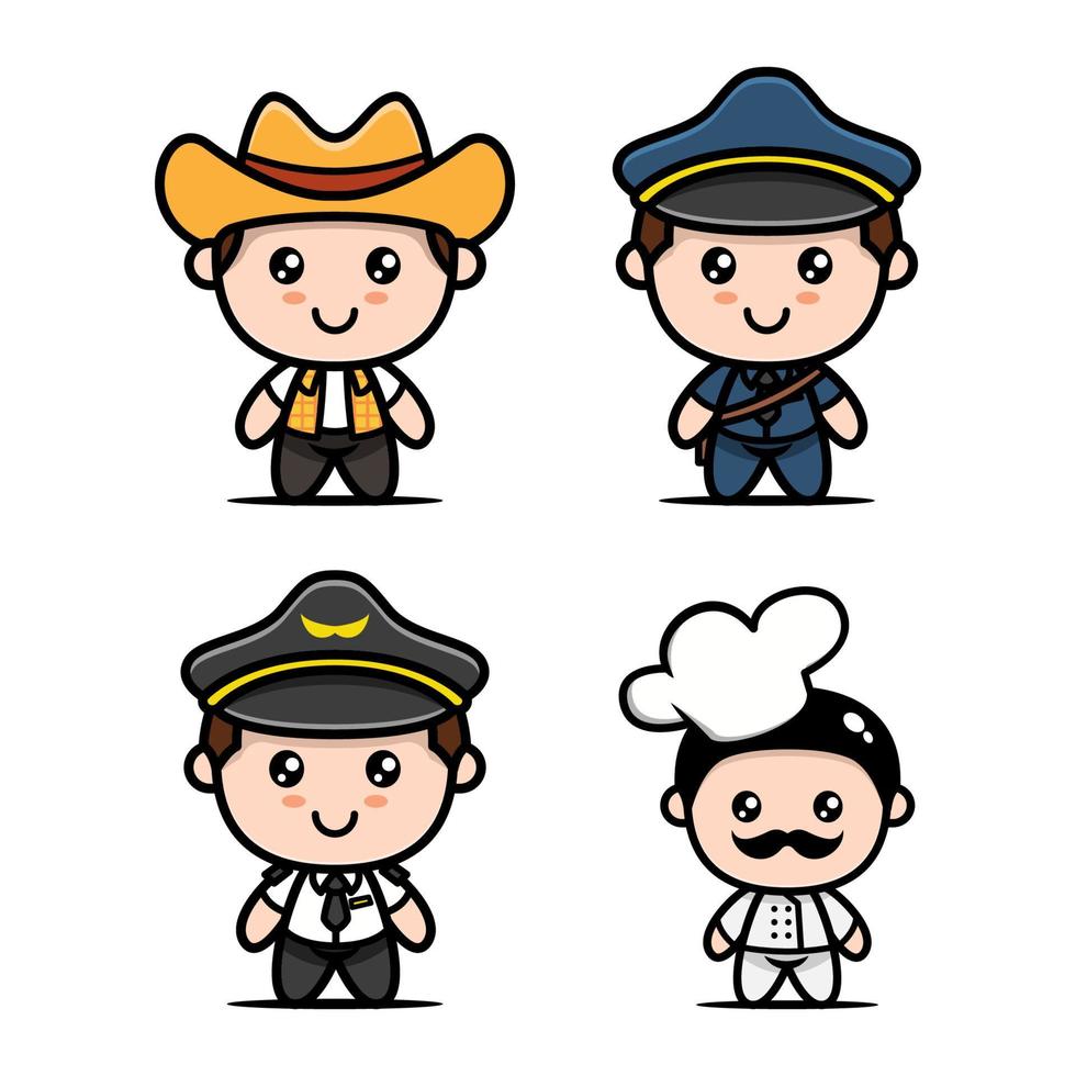 conjunto de crianças fofas com ilustração do ícone do design do traje de ocupações vetor