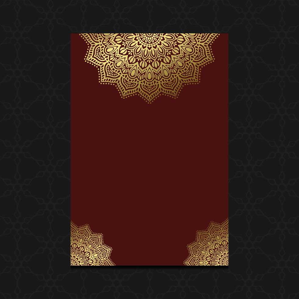 Fundo ornamentado de mandala de ouro de luxo para convite de casamento, capa de livro vetor