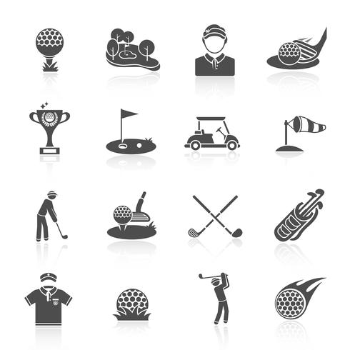 Conjunto de ícones de golfe preto vetor