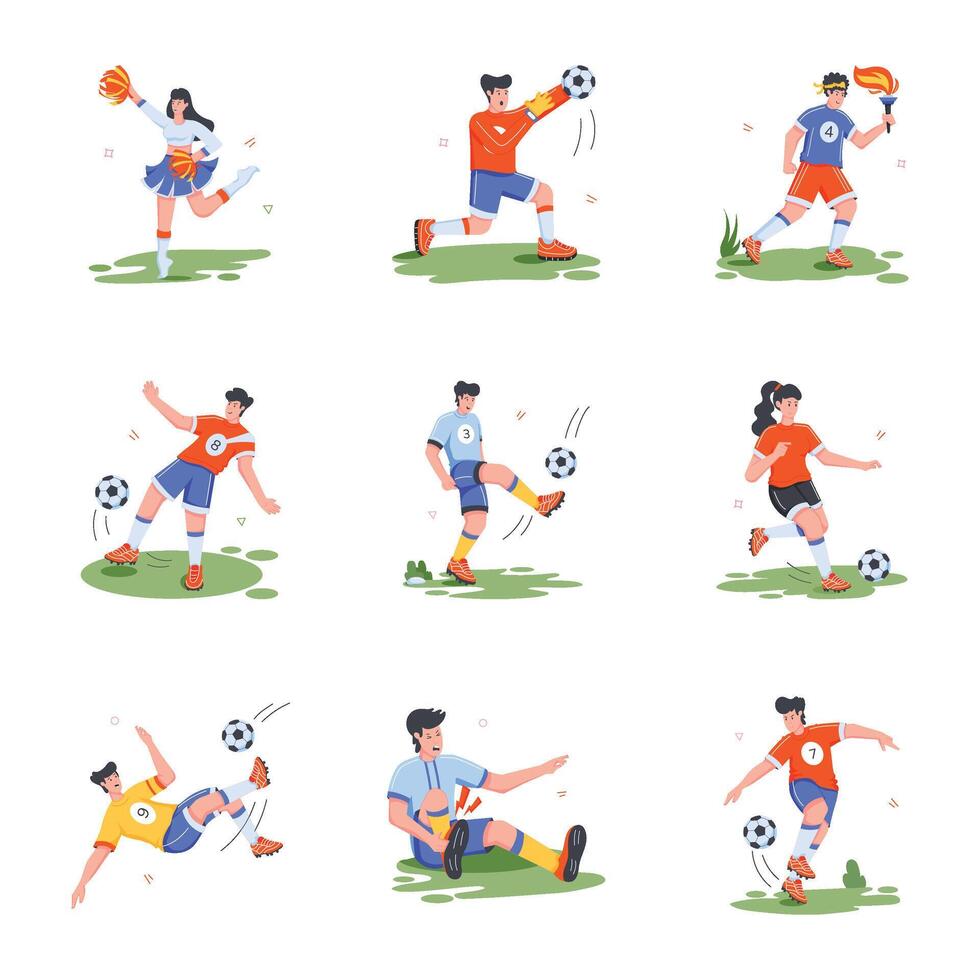 futebol atletas plano ilustrações vetor