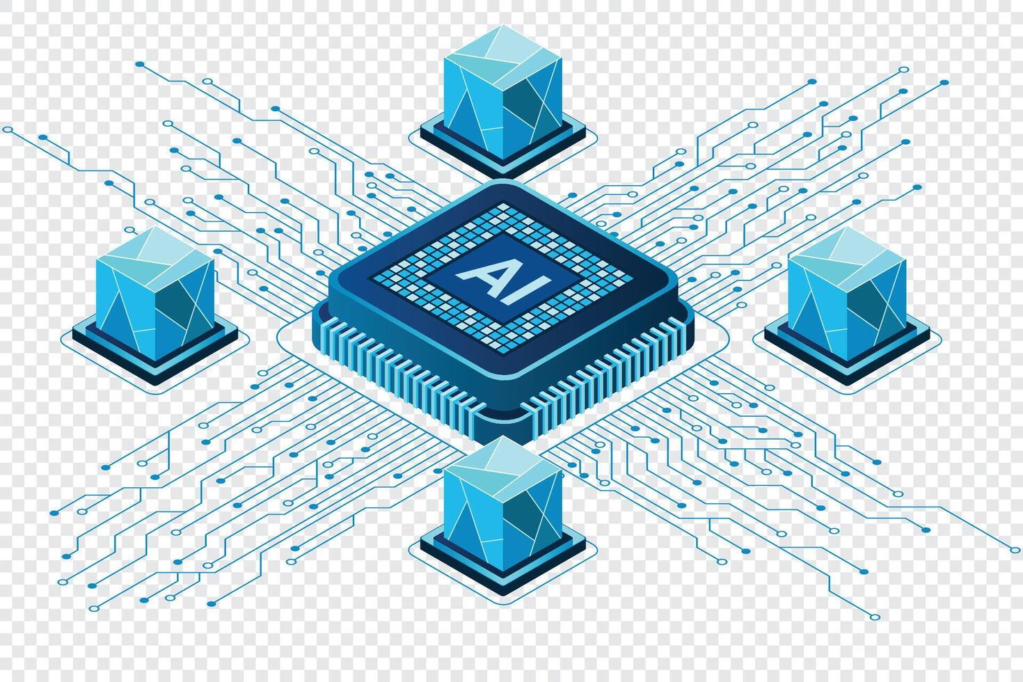 isométrico artificial inteligência lasca conceito. artificial inteligência conceito. futurista microchip processador. ilustração vetor